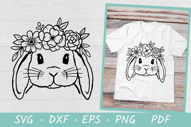Easter Bunny SVG Cut Files | Lop Bunny with Flower Crown SVG Irina Ostapenko 