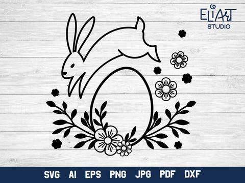 Easter Bunny SVG, Easter Design with Bunny and Flowers, Floral Easter PNG Design. SVG Elinorka 