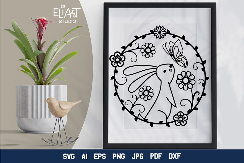 Easter Bunny SVG, Easter Design with Bunny and Flowers, Floral Easter PNG Design. SVG Elinorka 