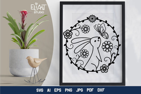 Easter Bunny SVG, Easter Design with Bunny and Flowers, Floral Easter PNG Design. SVG Elinorka 