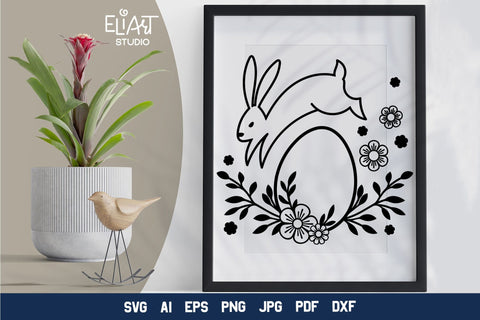 Easter Bunny SVG, Easter Design with Bunny and Flowers, Floral Easter PNG Design. SVG Elinorka 
