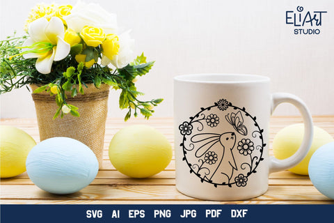Easter Bunny SVG, Easter Design with Bunny and Flowers, Floral Easter PNG Design. SVG Elinorka 