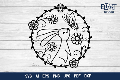 Easter Bunny SVG, Easter Design with Bunny and Flowers, Floral Easter PNG Design. SVG Elinorka 