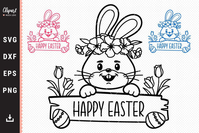 Easter bunny SVG, Easter Monogram Bunny face SVG, DXF, Cricut, Silhouette SVG ClipartMuchLove 