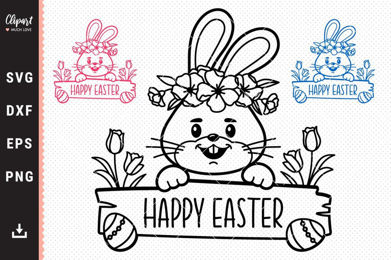 Easter bunny SVG, Easter Monogram Bunny face SVG, DXF, Cricut, Silhouette SVG ClipartMuchLove 