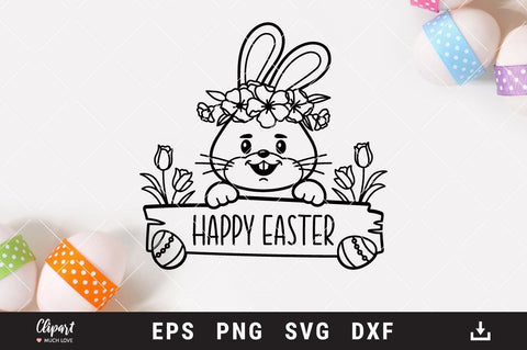Easter bunny SVG, Easter Monogram Bunny face SVG, DXF, Cricut, Silhouette SVG ClipartMuchLove 