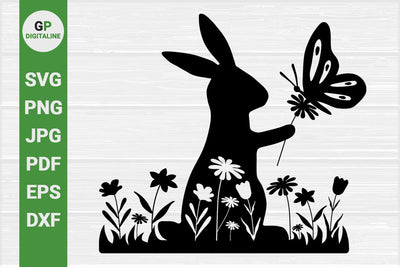 Easter Bunny SVG, Flowers SVG, Butterfly SVG, Happy Easter SVG, Rabbit SVG, Meadow SVG, Grass SVG, Floral SVG, Spring SVG, Summer SVG, Nature SVG, Animal SVG SVG GPDigitaline 