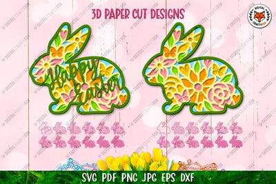 Easter Bunny SVG,3D Bunny,Easter Bunny Cut File,Flower Bunny 3D Paper Digital Craftyfox 