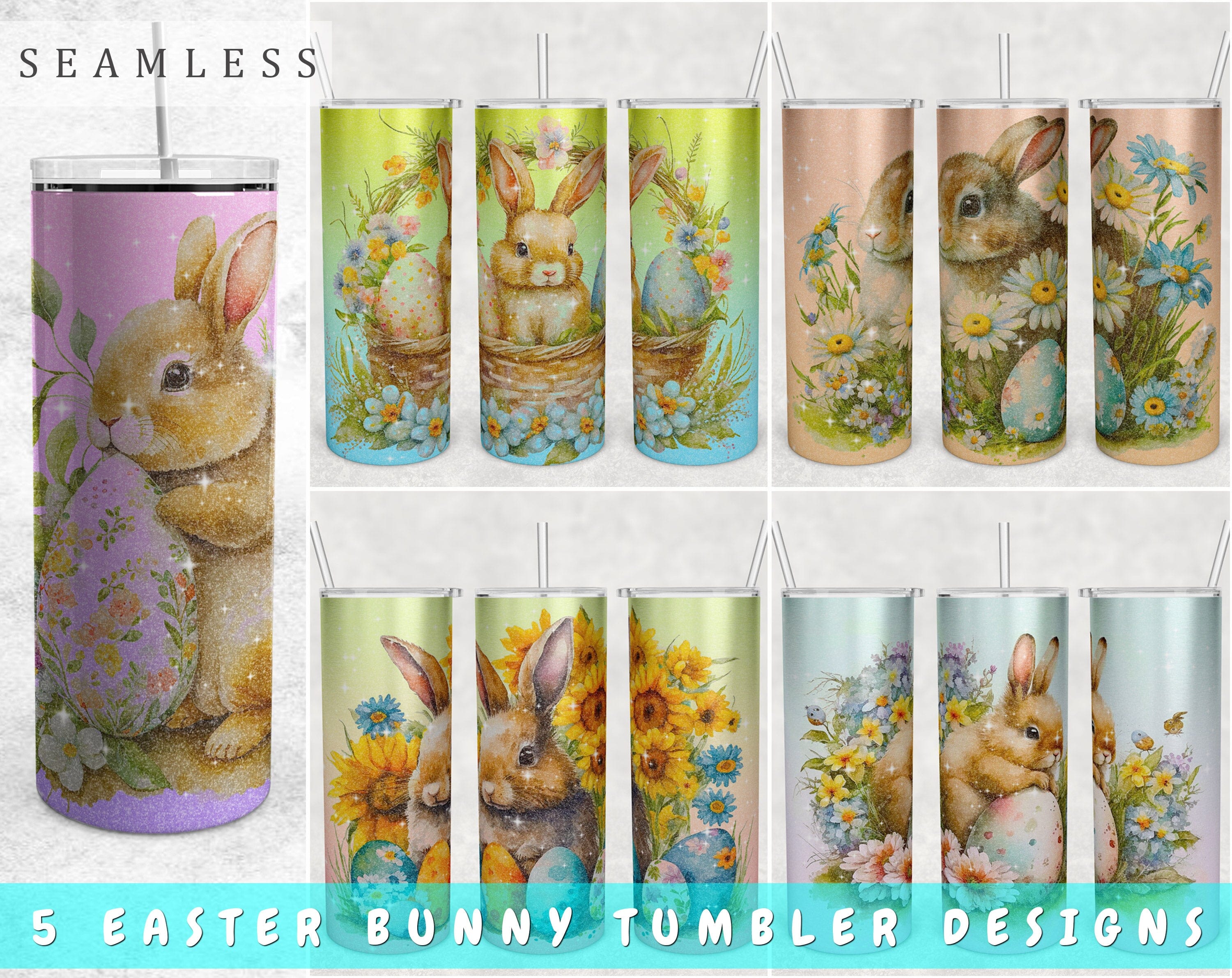 Easter Tumbler PNG Sublimation, Bunny Tumbler Png - So Fontsy