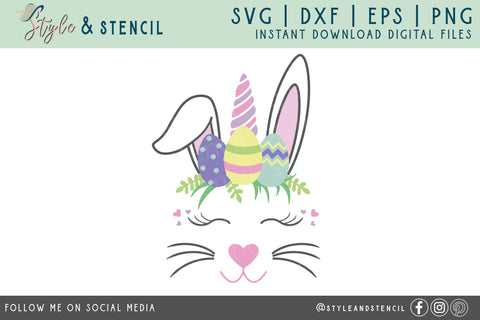 Easter Bunny Unicorn SVG - PNG, DXF, EPS, SVG, Cut File SVG Style and Stencil 