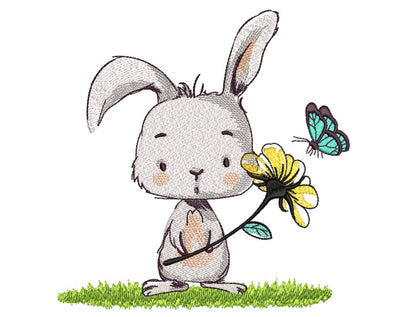 Easter Bunny with a Flower Embroidery Design, 4 sizes Embroidery/Applique DESIGNS Nino Nadaraia 
