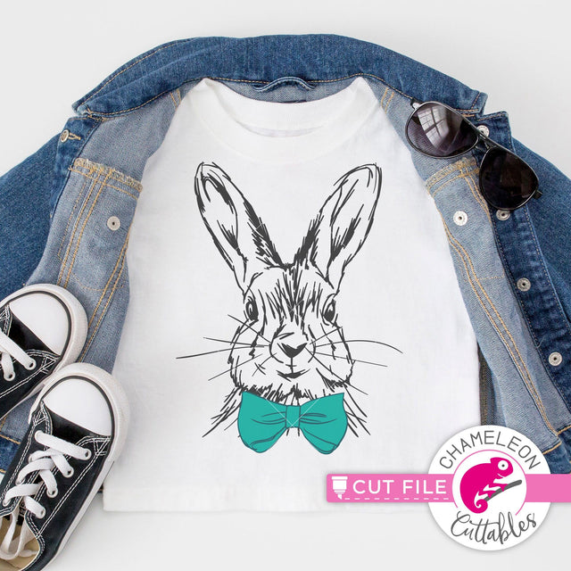 Easter Bunny with bow tie Sketch Drawing - Easter design - SVG PNG DXF EPS JPEG SVG Chameleon Cuttables 