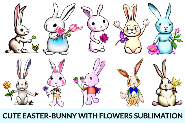 Easter Bunny with Flowers Sublimation Sublimation buydesign 