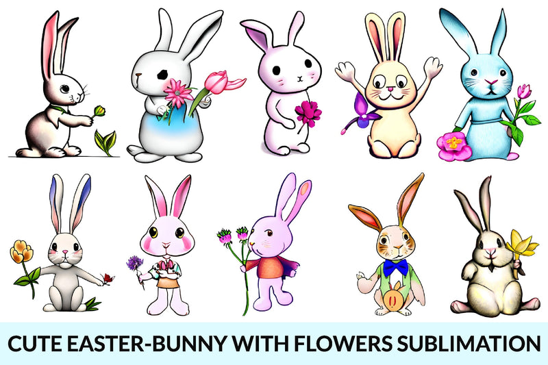 Easter Bunny with Flowers Sublimation Sublimation buydesign 