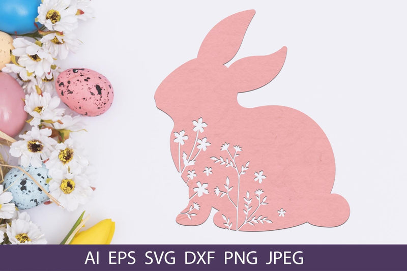 Easter bunny with flowers svg, Floral bunny silhouette for cricut - So ...