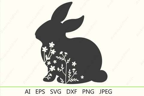 Easter bunny with flowers svg, Floral bunny silhouette for cricut SVG AnastasiyaArtDesign 