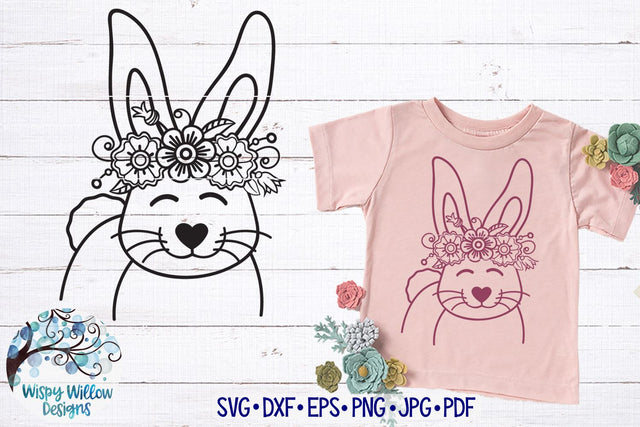 Easter Bunny with Flowers SVG SVG Wispy Willow Designs 