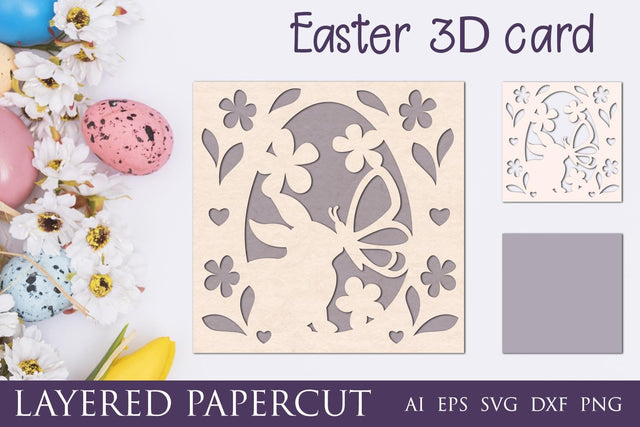Easter card papercut, 3d layered easter egg with bunny and flowers svg 3D Paper AnastasiyaArtDesign 