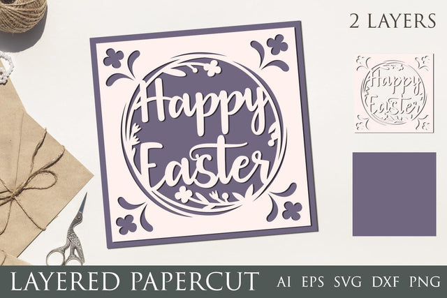 Easter card svg, Layered papercut easter card, Happy easter laser cut template 3D Paper AnastasiyaArtDesign 