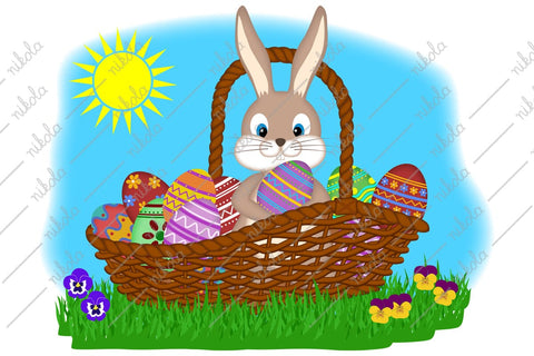 Easter Clipart Set Bunny Eggs Basket Chick PNG Sublimation nikola 