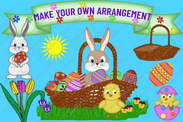 Easter Clipart Set Bunny Eggs Basket Chick PNG Sublimation nikola 