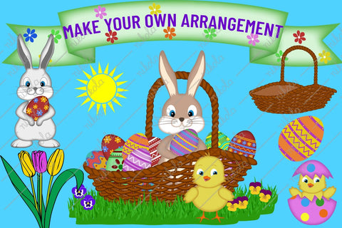 Easter Clipart Set Bunny Eggs Basket Chick PNG Sublimation nikola 