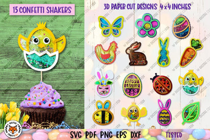 Easter Confetti Shaker Bundle, 3D Easter Cake Topper SVG 3D Paper Digital Craftyfox 