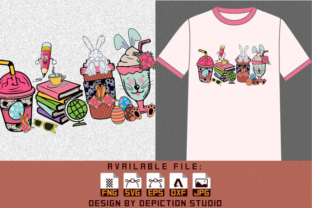 Easter Day Coffee Teacher T-Shirt, Easter Day Kindergarten Coffee Shirt PNG, Easter Day Egg Shirt Print Template Sketch DESIGN Depiction Studio 