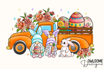 Easter Day Truck Bunny Gnomes Sublimation Owlsome.Designs 