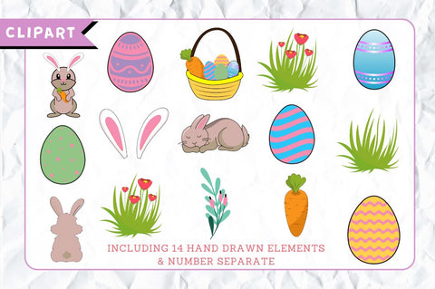 Easter Doodle Alphabet with Hand Drawn Numbers & Clipart Font Regulrcrative 