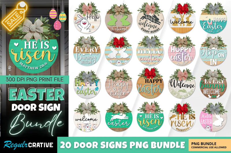 Easter Door Round Signs PNG Bundle - So Fontsy