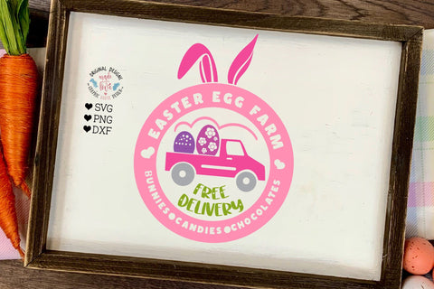 Easter Egg Farm Easter Truck Round Sign SVG Graphic House Design 