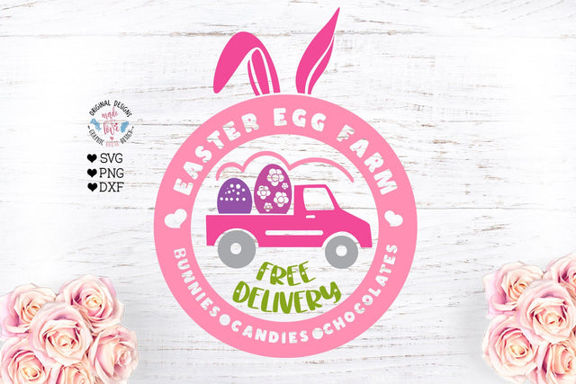 Easter Egg Farm Easter Truck Round Sign SVG Graphic House Design 