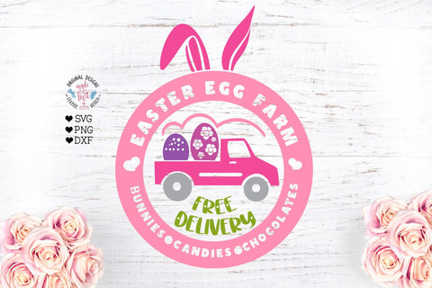 Easter Egg Farm Easter Truck Round Sign SVG Graphic House Design 