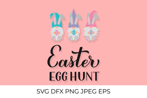 Easter egg hunt calligraphy hand lettering with cute gnomes SVG SVG LaBelezoka 