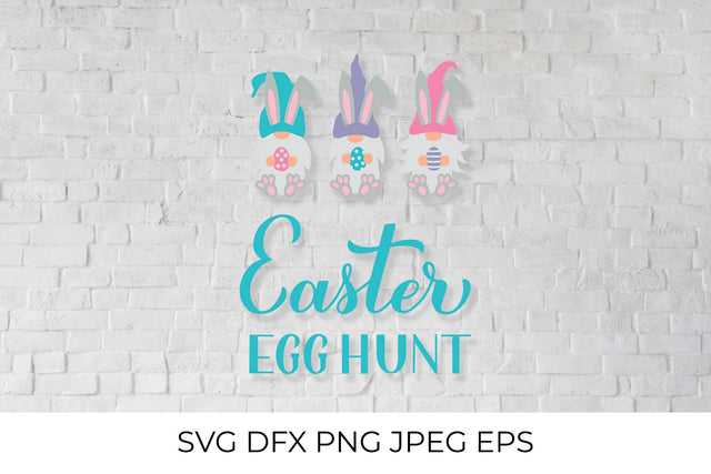 Easter egg hunt calligraphy hand lettering with cute gnomes SVG SVG LaBelezoka 