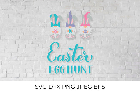 Easter egg hunt calligraphy hand lettering with cute gnomes SVG SVG LaBelezoka 