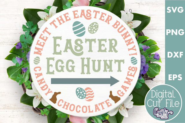 Easter Egg Hunt | Round Easter Svg | Easter Door Hanger Svg SVG Crafty Mama Studios 