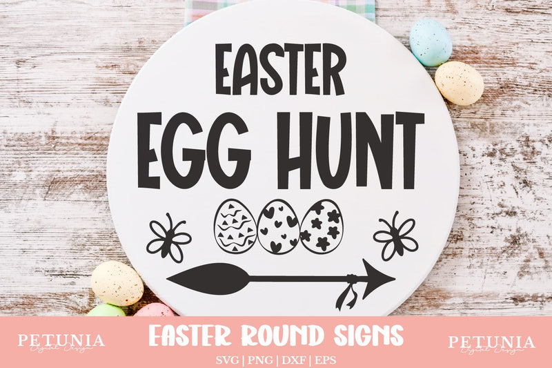 Easter Egg Hunt Sign SVG | Easter Round Sign SVG SVG Petunia Digital Design 