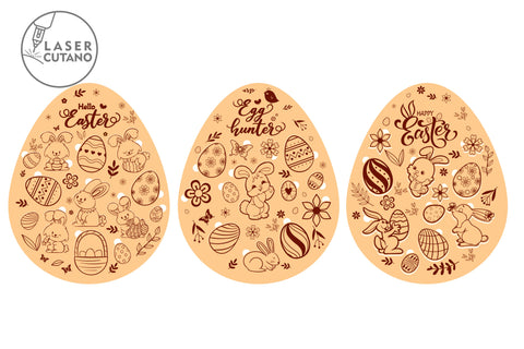 EASTER EGG Puzzle SET OF 3 Laser Cut Files, Easter Kids Designs, Multilayer Laser Cut Files, Mandala, Round Sign SVG, 3D Designs, Mini Design Bundles SVG LaserCutano 