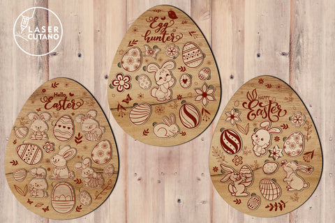 EASTER EGG Puzzle SET OF 3 Laser Cut Files, Easter Kids Designs, Multilayer Laser Cut Files, Mandala, Round Sign SVG, 3D Designs, Mini Design Bundles SVG LaserCutano 