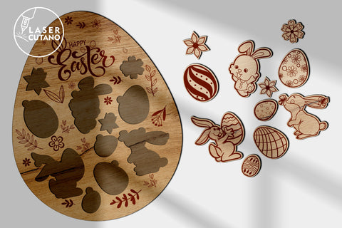 EASTER EGG Puzzle SET OF 3 Laser Cut Files, Easter Kids Designs, Multilayer Laser Cut Files, Mandala, Round Sign SVG, 3D Designs, Mini Design Bundles SVG LaserCutano 