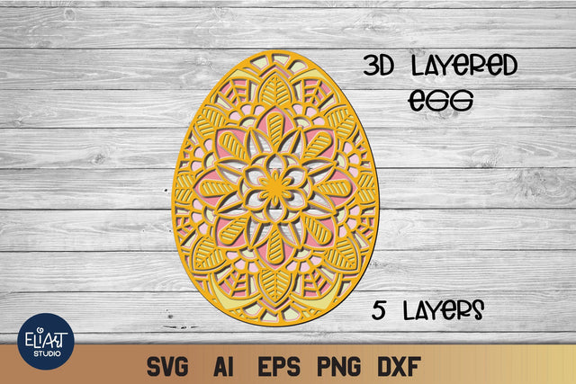 Easter Egg SVG, 3D Layered Easter Mandala cut file - 5 Layers. SVG Elinorka 