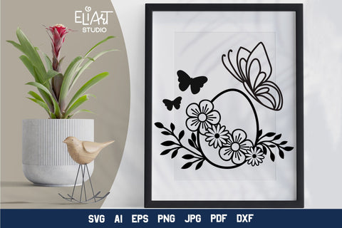 Easter Egg SVG, Easter Design with Butterflies and Flowers, Floral Easter PNG Design. SVG Elinorka 