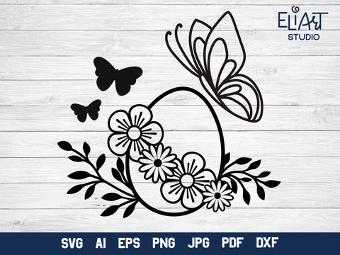 Easter Egg SVG, Easter Design with Butterflies and Flowers, Floral Easter PNG Design. SVG Elinorka 