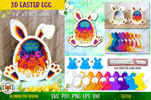 Easter Egg with Bunny Ears |3D Easter Paper Cut SVG 3D Paper Digital Craftyfox 