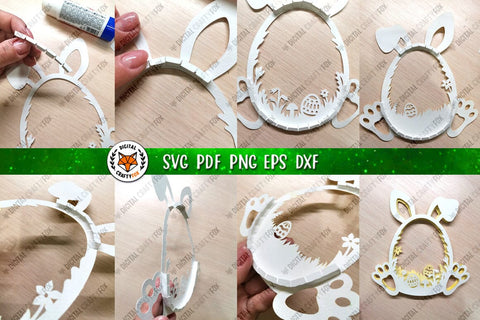 Easter Egg with Bunny Ears |3D Easter Paper Cut SVG 3D Paper Digital Craftyfox 