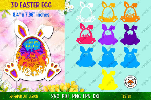 Easter Egg with Bunny Ears |3D Easter Paper Cut SVG 3D Paper Digital Craftyfox 