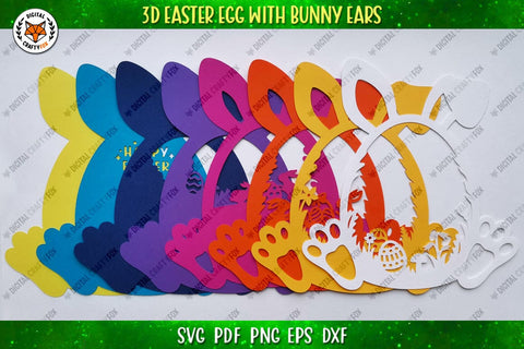 Easter Egg with Bunny Ears |3D Easter Paper Cut SVG 3D Paper Digital Craftyfox 