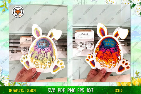 Easter Egg with Bunny Ears |3D Easter Paper Cut SVG 3D Paper Digital Craftyfox 